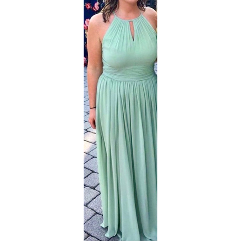 Bill Levkoff sage formal bridesmaid dress